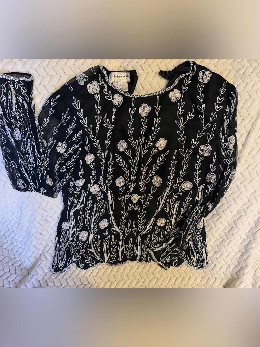 Stenay Black Sheer Floral Embroidered Blouse